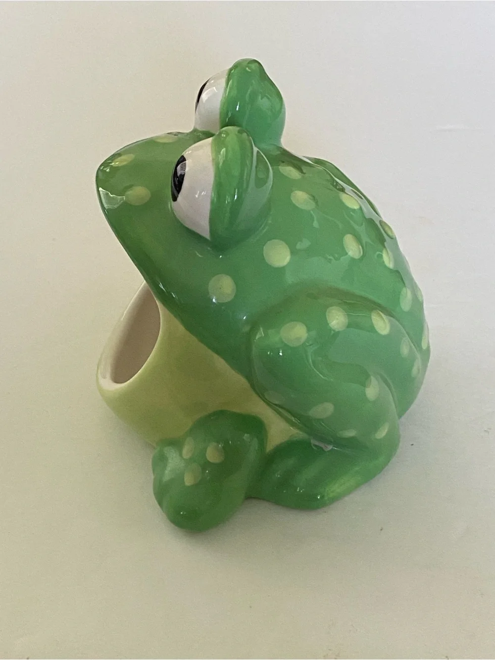 Vintage Green Spotted Polka Dot Wide Mouth Frog Ceramic Kitchen Sponge Holder